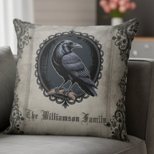 Coussin Corbeau Lunatique Gothique Académie Sombre Famille