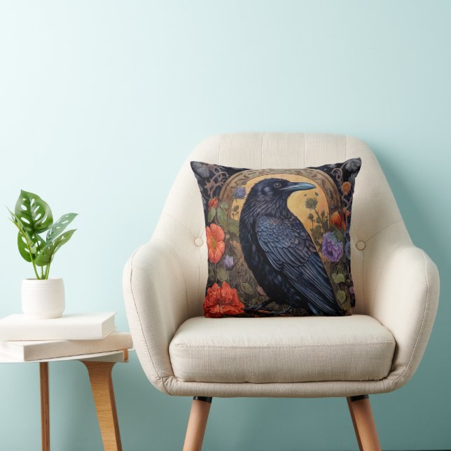 Coussin Corbeau noir foncé gothique (Chaise)