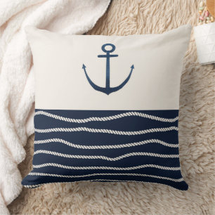 Coussin Corde et Motif d'Ancre Jeu d'oreiller