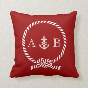 Coussin Corde marine rouge et monogramme Ancre