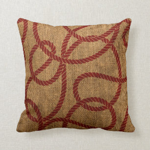 Coussin Corde nautique en rouge naturel et rustique