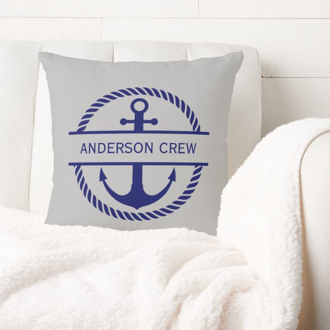 Coussin Corde nautique et équipage de monogramme Ancre (Créateur téléchargé)