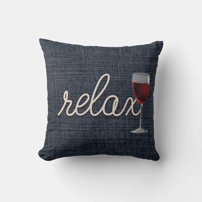Coussin corde "relax" et vin sur denim (Recto)