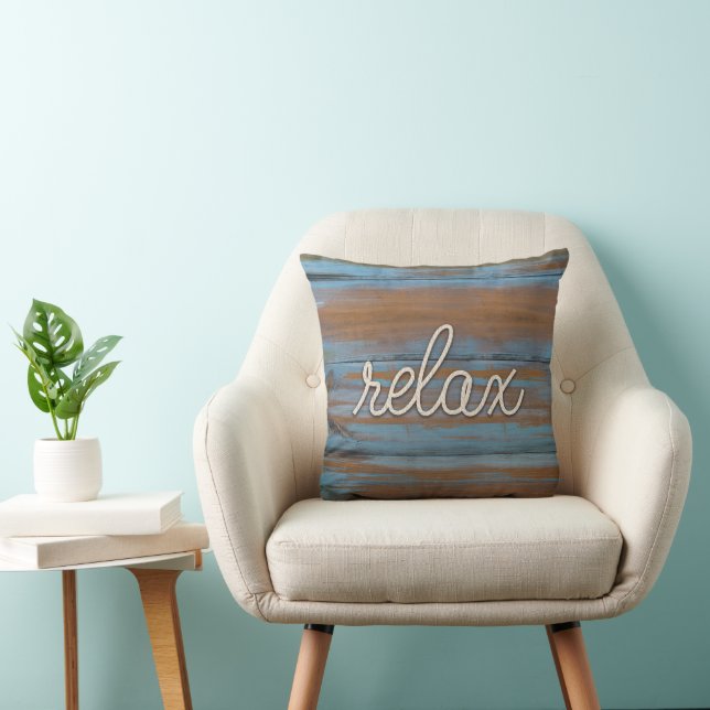 Coussin corde "relax" texte sur bois (Chaise)