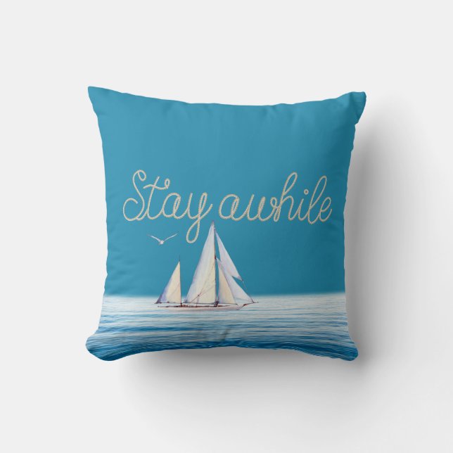 Coussin Corde Restez Un Peu avec Voilier (Recto)