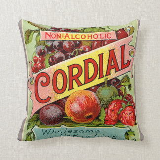 Coussin Cordial non alcoolique vintage d'étiquette de