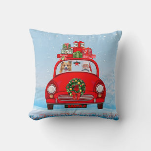 Coussin Corgi dans une voiture avec le Père Noël