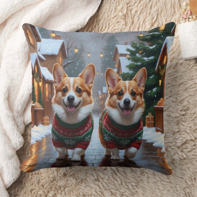 Coussin Corgi Dogs Christmas Snow Holiday (Couverture)