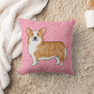 Coussin Corgi gallois de Pembroke rouge Motif de cœur rose
