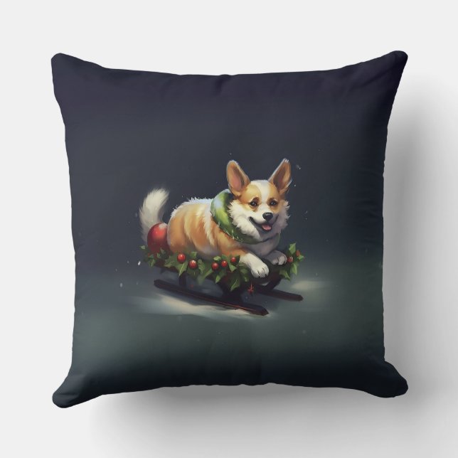 Coussin Corgi neige de Noël hiver (Verso)