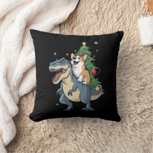 Coussin Corgi Noël Dinosaure Arbre Rex Vacances Xmas