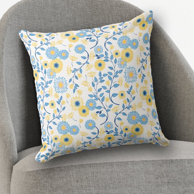 Coussin Corne bleu et jaune motif floral (Créateur téléchargé)