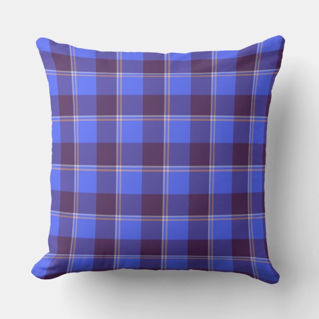 Coussin Cornflower Blue and Livid Brown Plaid (Recto)