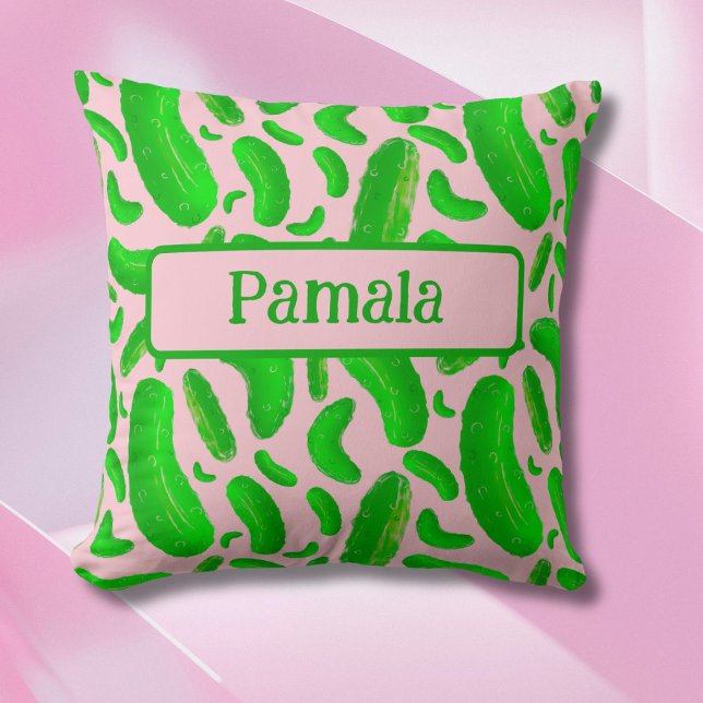 Coussin Cornichons Verts Fond Rose (Créateur téléchargé)