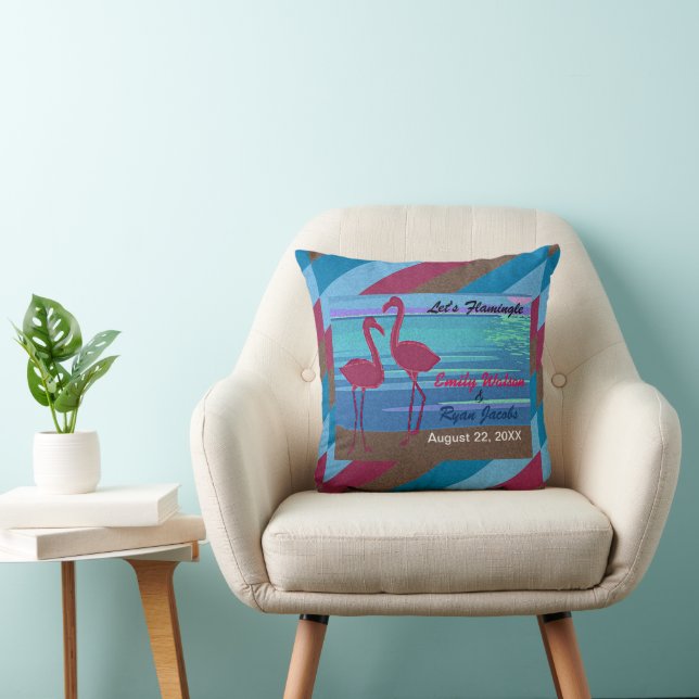 Coussin Cortège de Mariage Flamingle Oiseau Plage au Crépu (Chaise)