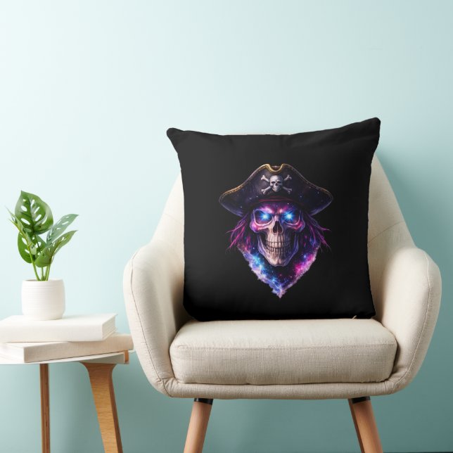 Coussin Cosmic Pirate Skull Galaxy Throw Pillow (Chaise)