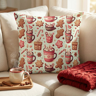 Coussin Cosy Christmas Cocoa and Gingerpain Motif