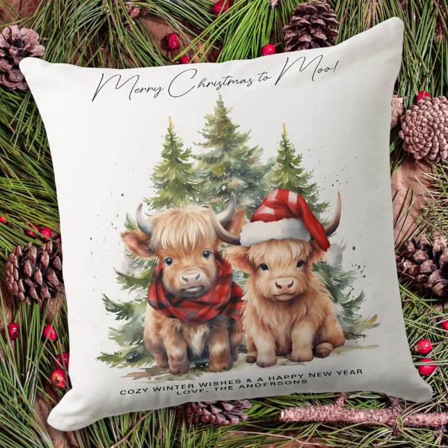 Coussin Cosy Highland Cow Farm Animaux Joyeux Noël (Créateur téléchargé)