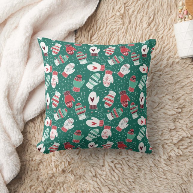 Coussin Cosy hiver Noël Mittens Motif en vert (Couverture)