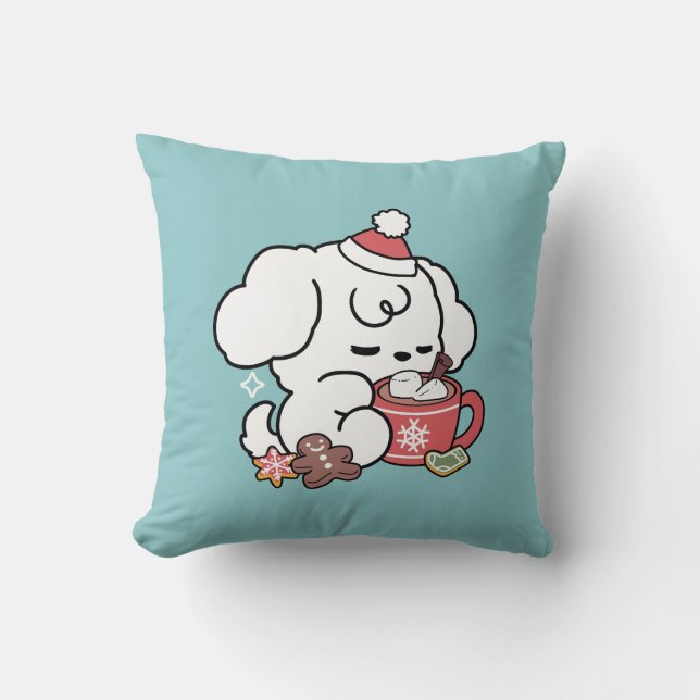 Coussin Cosy Puppy Dreams - Chocolat chaud et Noël (Recto)
