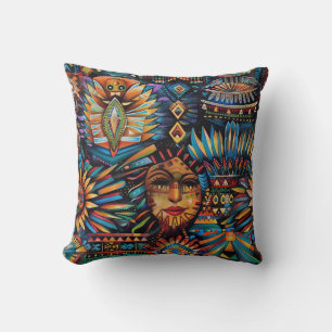 Coussin Cosy Turquoise "Tapisserie pré-colombienne" Motif 