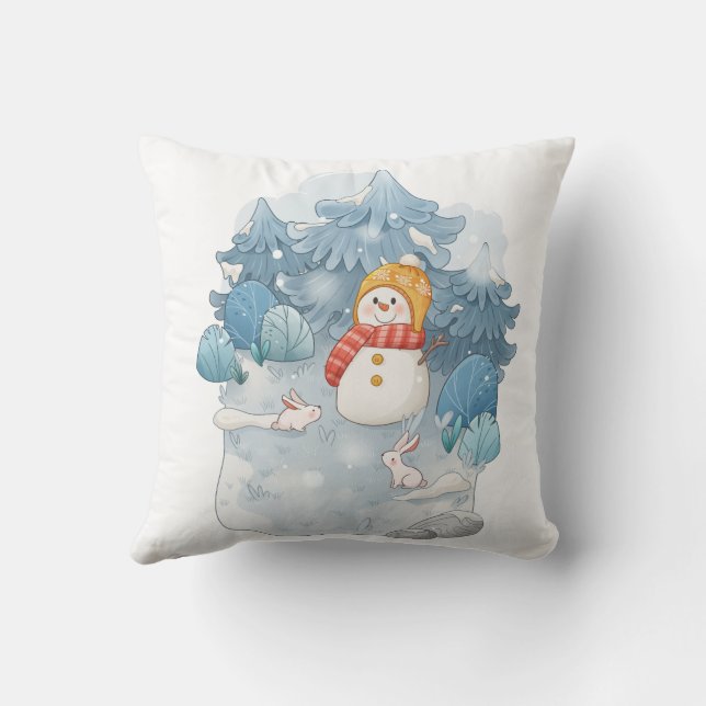 Coussin Cosy Winter Wonderland Snowman Thlow Pillow (Verso)