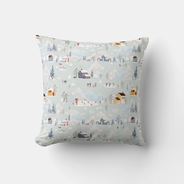 Coussin Cosy Winter Wonderland Village de patinage sur gla (Recto)