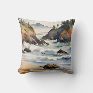Coussin Côte de l'Oregon Watercolor Beach Scene