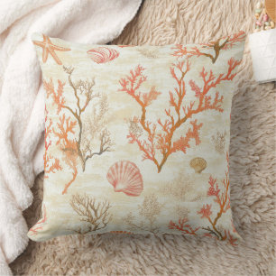 Coussin Côtière rustique - Coquillages, Poissons étoilés, 