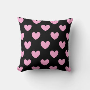 Coussin Coton Candy Pink coeurs de polka sur noir