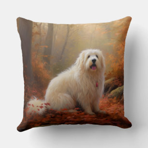 Coussin Coton De Tulear dans les feuilles d'automne qui to