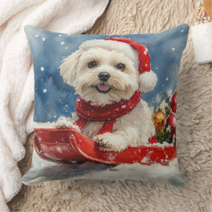Coussin Coton De Tulear en traîneau Laissez tomber la neig