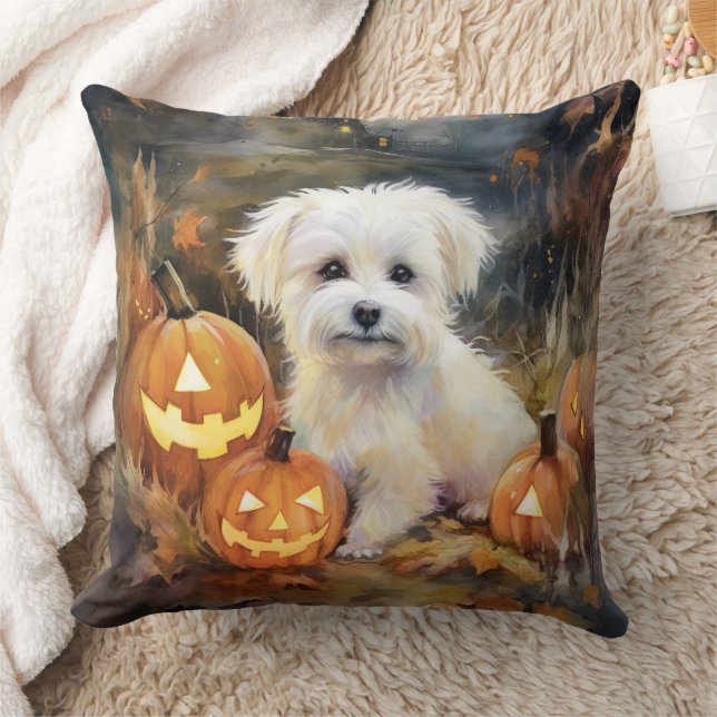 Coussin Coton De Tulear Halloween Avec Peur Citrouille (Couverture)