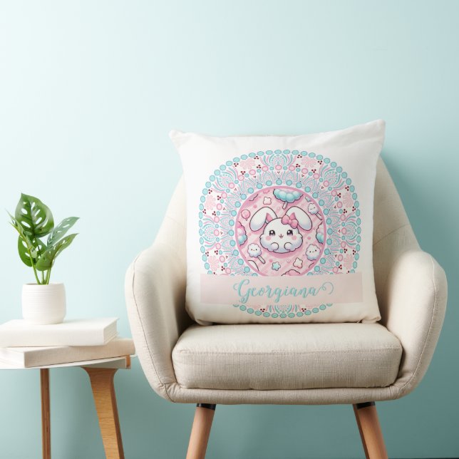 Coussin Coton Personnalisé Candy Kawaii Bunny Dot Mandala (Chaise)