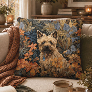 Coussin Cottage Coquet Cairn Terrier Botanique Vintage