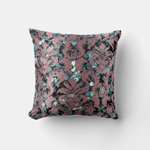 Coussin Cottage Damask Turquoise Blush Red Bean Mauve Roya