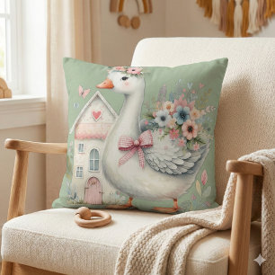 Coussin Cottage Goose Floral House Scène