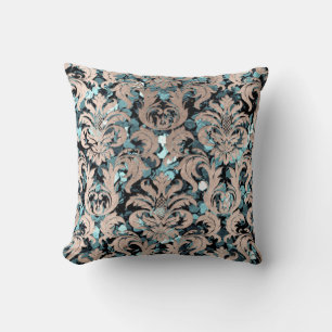 Coussin Cottage Turquoise Aquatic Damask Blue Ivory