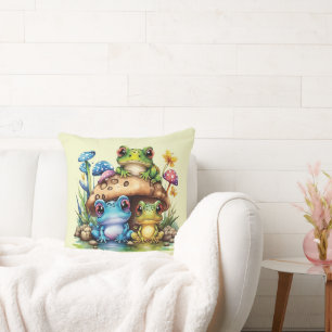 Coussin Cottagecore Toadstool Champignons et grenouille