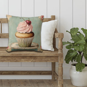 Coussin Cottagecore Vintage Campagne Française Gâteau Rose