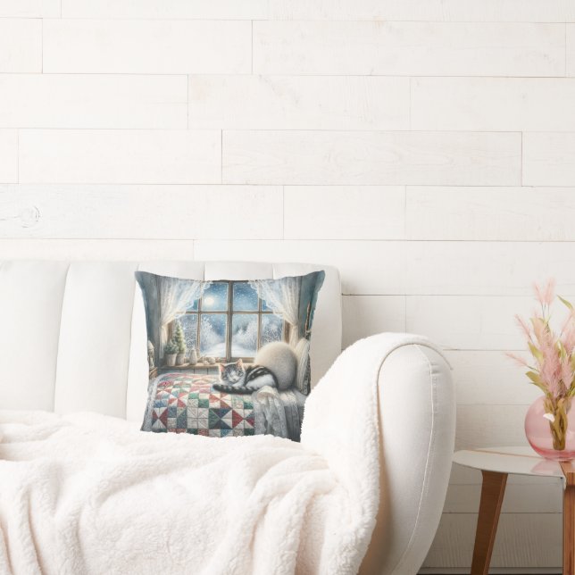 Coussin Couchage de chat sur couette de lit (Canapé)