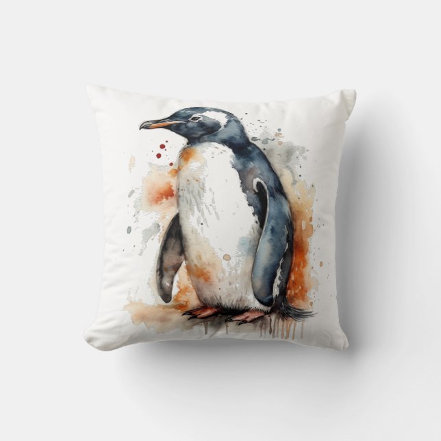 Coussin Coucher de soleil Aquarelle Pingouin (Recto)