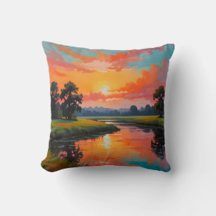 Coussin Coucher de soleil au bord de la rivière