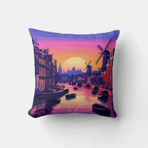 Coussin Coucher de soleil coloré à Amsterdam – Canal néerl
