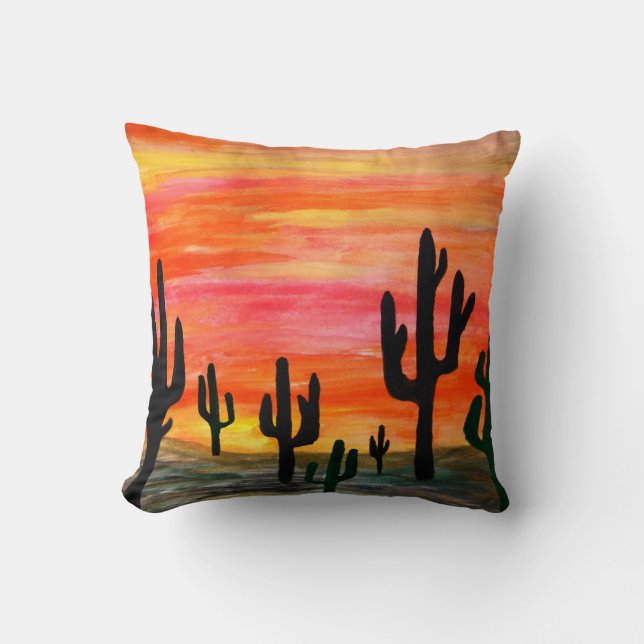 Coussin Coucher de soleil de Cactus du désert (Recto)