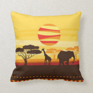 Coussin Coucher de soleil de la girafe de la jungle Safari