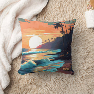 Coussin Coucher de soleil de plage tropicale sur mesure