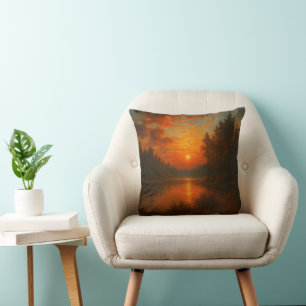Coussin Coucher de soleil du lac - Accent inspiré par la n