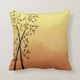 Coussin Coucher de soleil inspiré d'Asie avec bambou et vu
