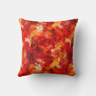 Coussin Coucher de soleil orange et rouge avec encre Rose 